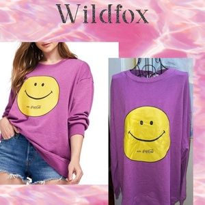 WILDFOX " COCA COLA PURPLE "SMILE WITH COCA-COLA" SWEATSHIRT~MEDIUM